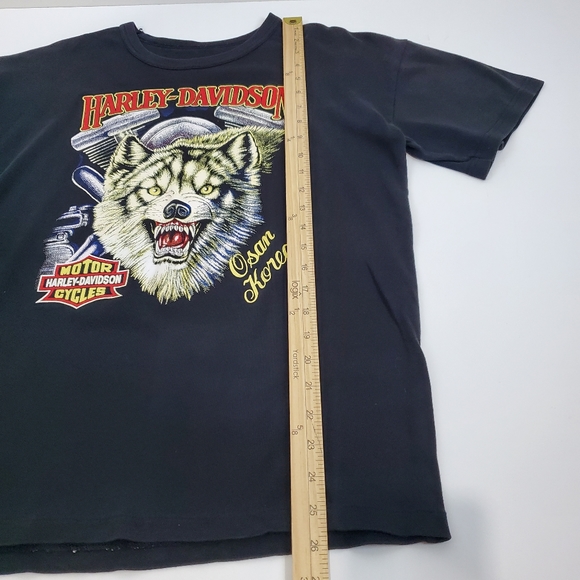 Vintage Harley Davidson Motorcycles WOLF SNARL Osan KOREA Black T Shirt M RARE - Picture 7 of 7
